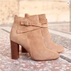 Sezane Beige Suede Heeled Jonas Boots